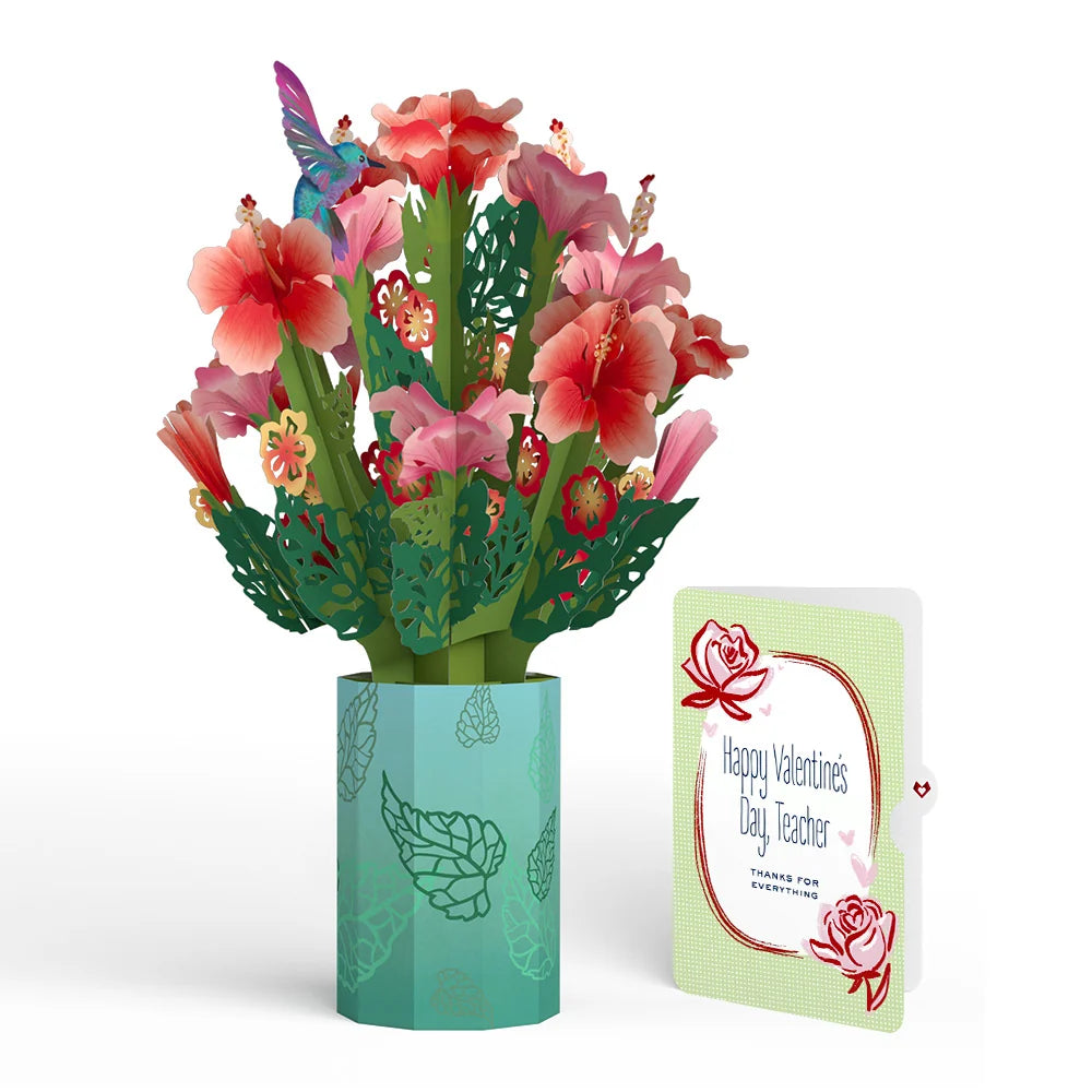 Lovepop Hibiscus Valentine Bouquet and Sweet Rose Sentiment Set for Teacher Vase
