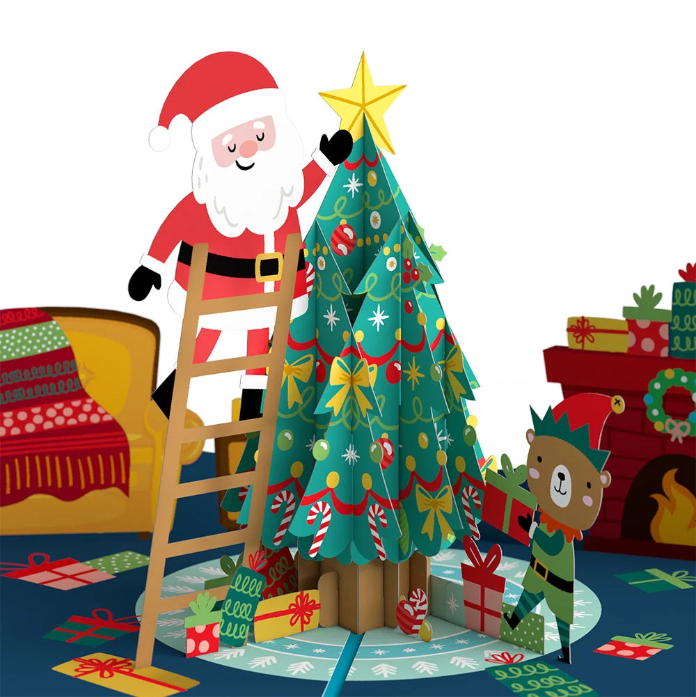 Lovepop Santa Decorating a Christmas Tree Pop-Up Card and Sentiment Set for Family Cream