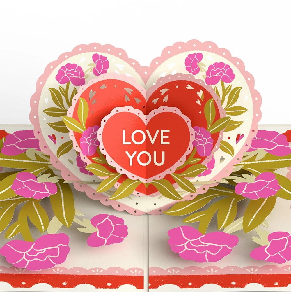 Lovepop Vintage Floral Love You Heart Valentine Pop-Up Card and Sentiment Set for Wife