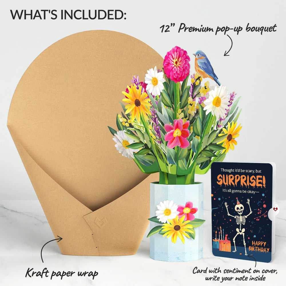 Lovepop Black-Eyed Susan Birthday Bouquet and Surprise Skeleton Sentiment Set Vase