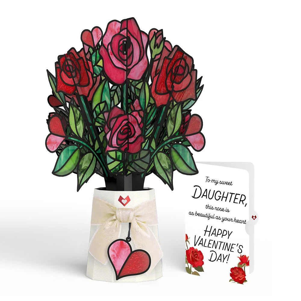 Lovepop Radiant Rose Valentine Suncatcher Bouquet and Sentiment Set for Daughter Glass