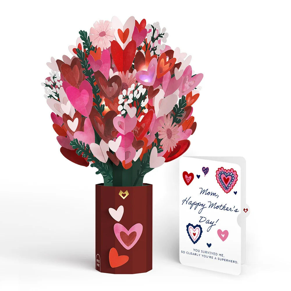Lovepop Whimsical Hearts Mother’s Day Light-Up Bouquet and Sentiment Set for Mom Vase