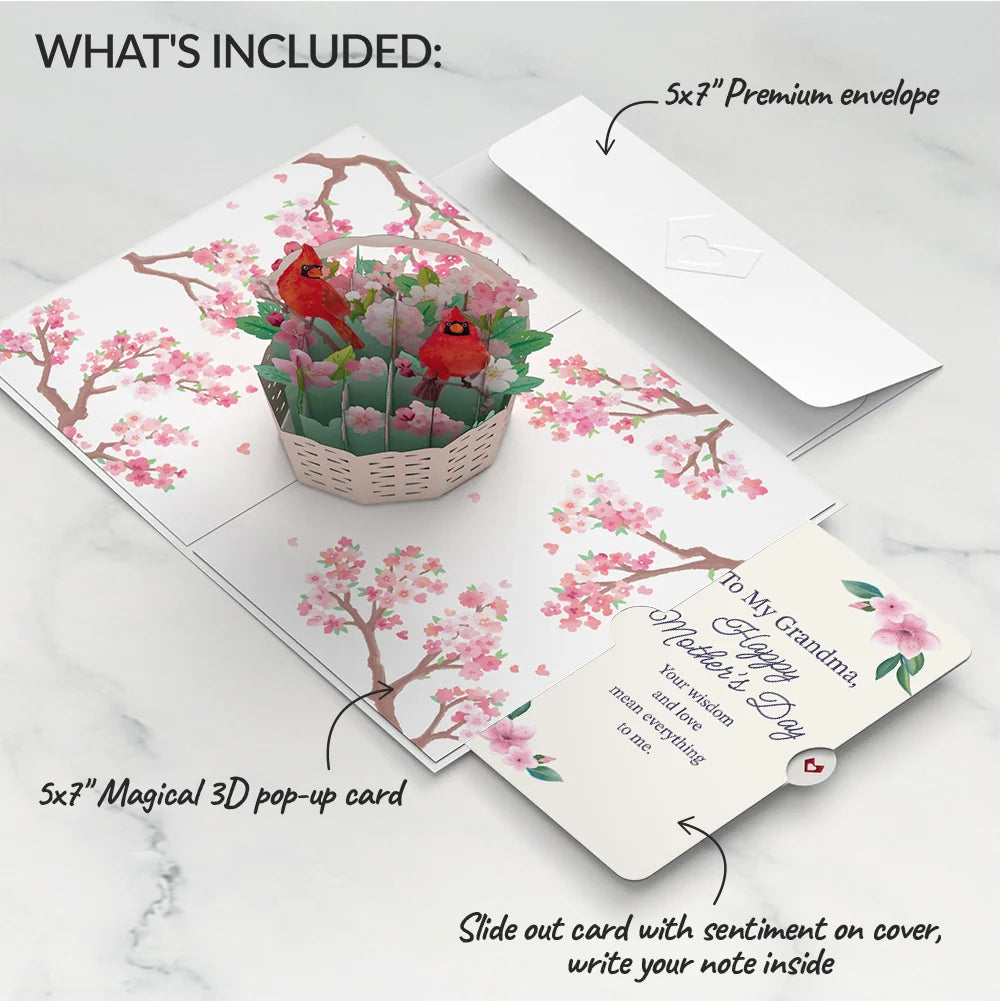 Lovepop Cherry Blossom Basket with Cardinals Mother’s Day Pop-Up Card and Sentiment Set for Grandma