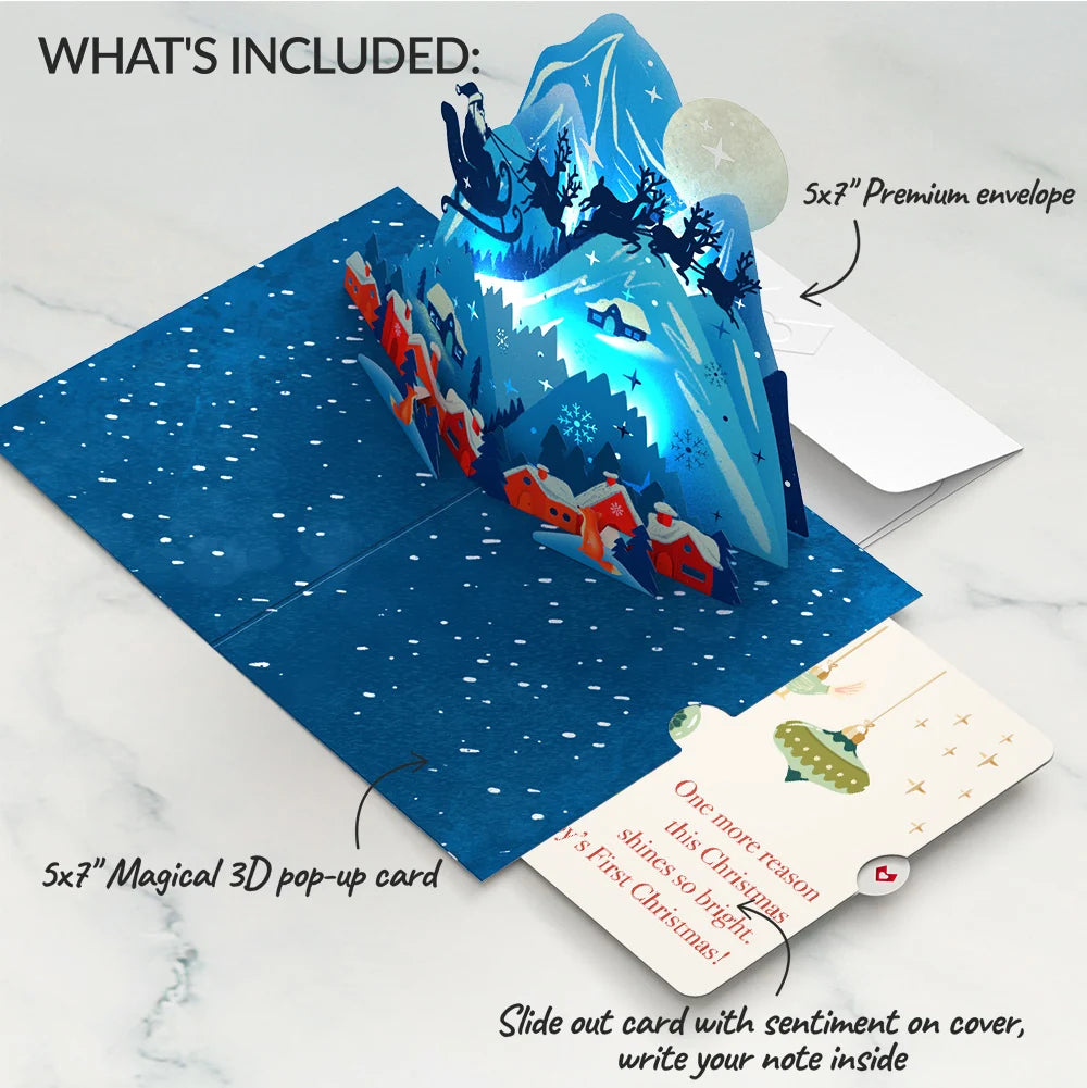 Lovepop Christmas Eve Sleigh Ride Music and Lights Pop-Up Card and Sentiment Set for Baby Cream