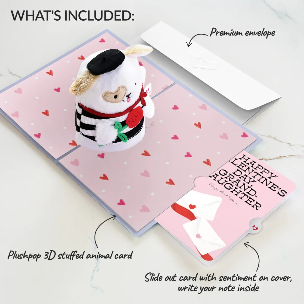 Lovepop French Love Dog Valentine Plushpop Card and Sentiment Set for Granddaughter