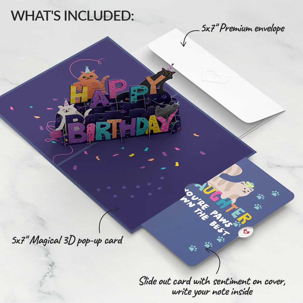 Lovepop Happy Birthday Cats Pop-Up Card and Sentiment Set for Daughter