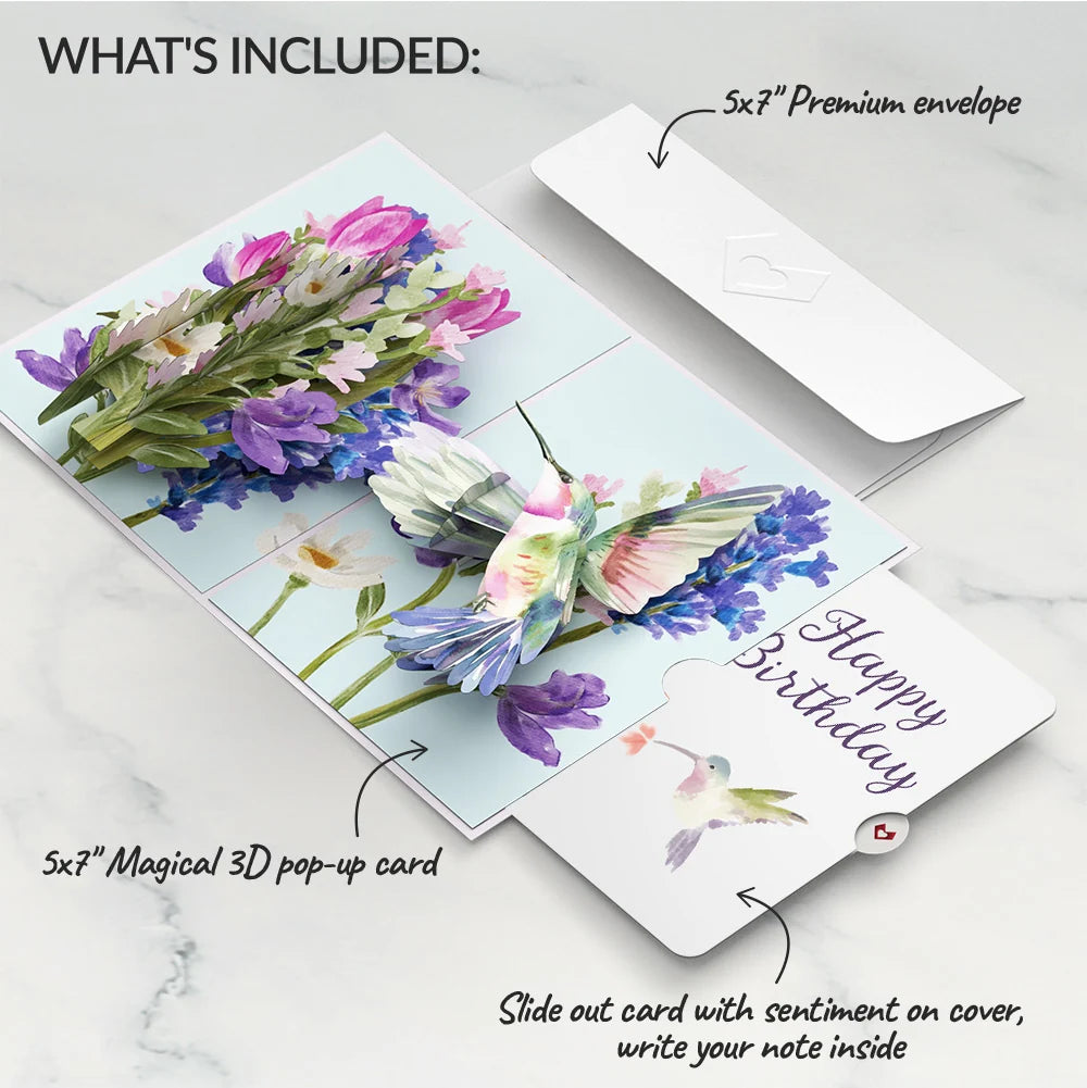 Lovepop Love in Bloom Hummingbird Birthday Pop-Up Card and Hummingbird Kisses Sentiment Set