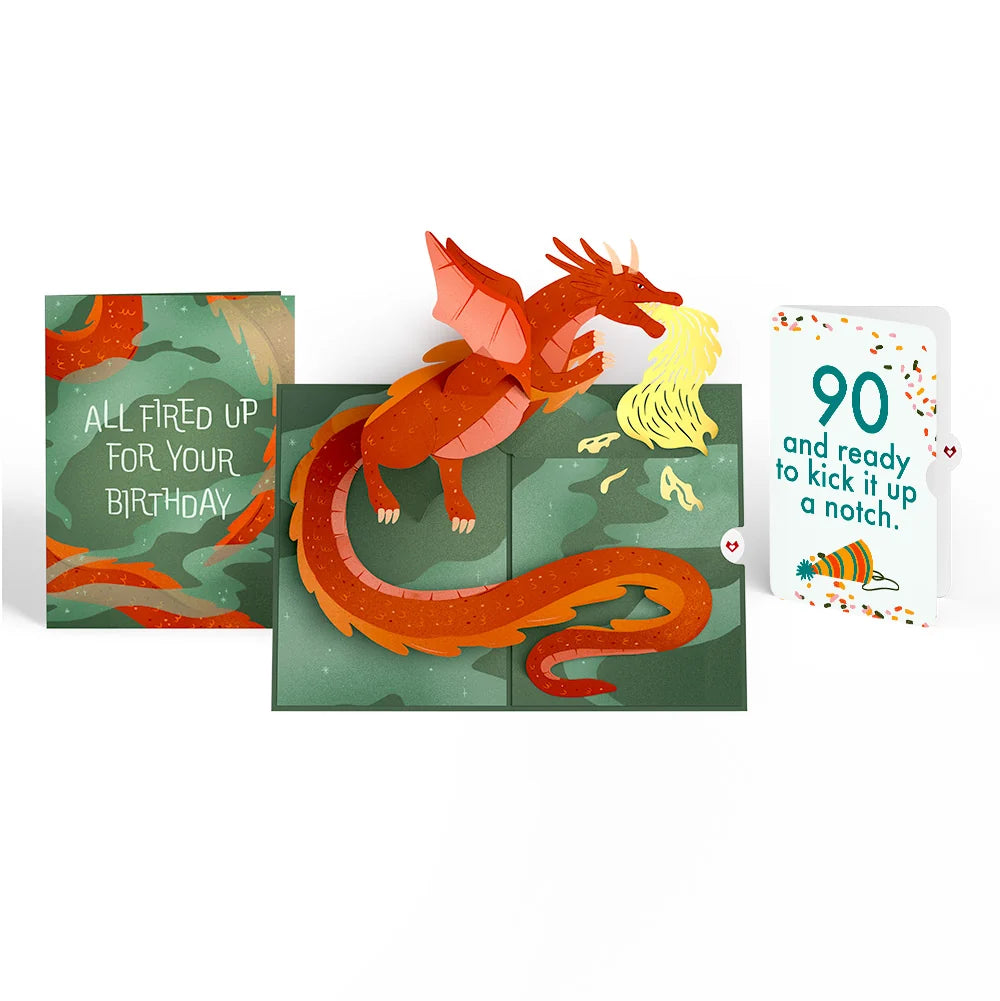 Lovepop Fired Up for Your Birthday Dragon Pop-Up Card and 90th Kick It Up Sentiment Set
