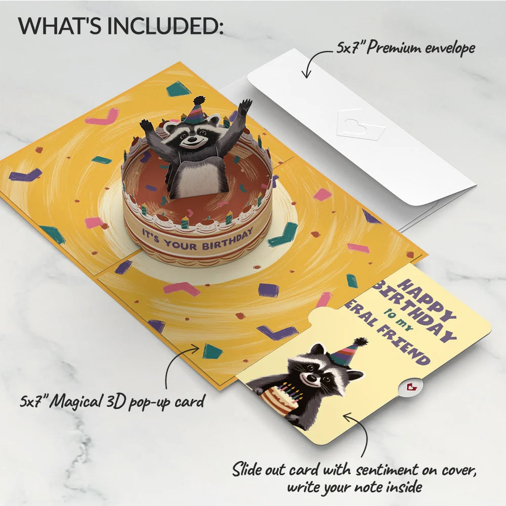 Lovepop Go Feral Raccoon Birthday Pop-Up Card and Sentiment Set for Friend Candle