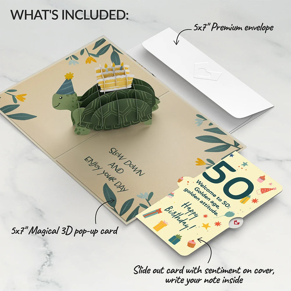 Lovepop Shell-ebrate 50th Birthday Turtle Pop-Up Card and Sentiment Set Candle