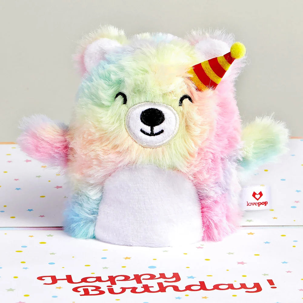 Lovepop Rainbow Bear with Cat Laser Eyes Birthday Plushpop Card and Sentiment Set