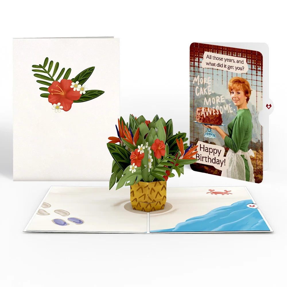 Lovepop Tropical Flower Basket Birthday Pop-Up Card and More Cake More Awesome Sentiment Set