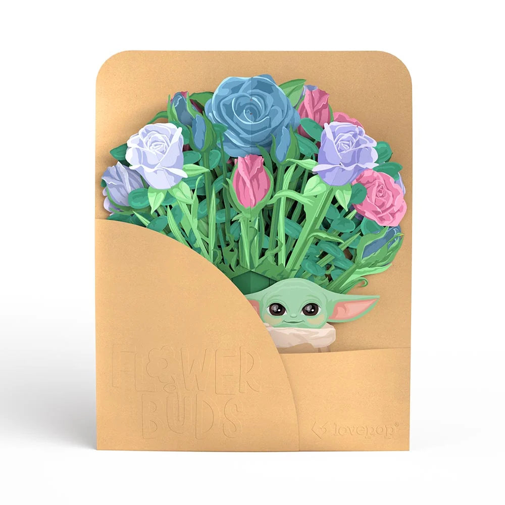 Lovepop Star Wars The Mandalorian Grogu Birthday Pop-Up Card & Flower Buds Bouquet Bundle