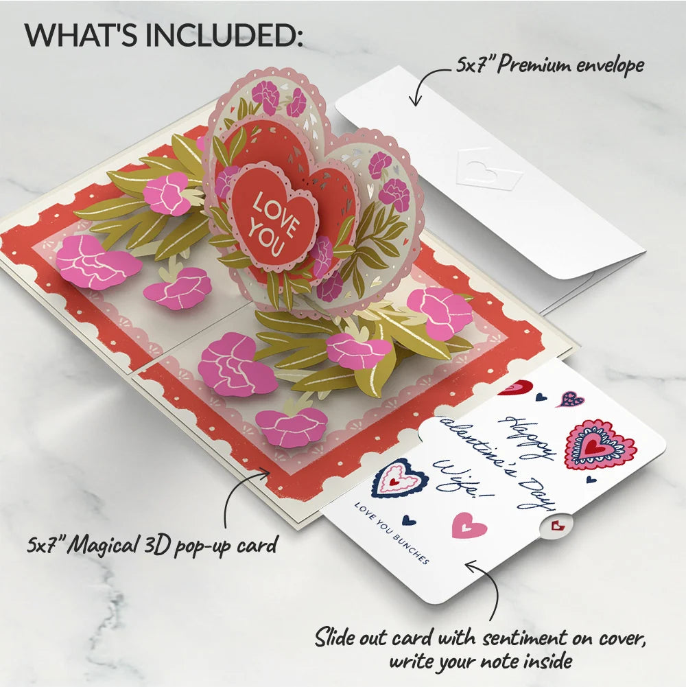 Lovepop Vintage Floral Love You Heart Valentine Pop-Up Card and Sentiment Set for Wife