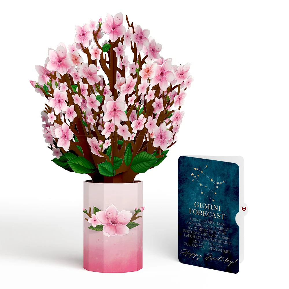 Lovepop Cherry Blossom Birthday Bouquet and Gemini Zodiac Sentiment Set Vase