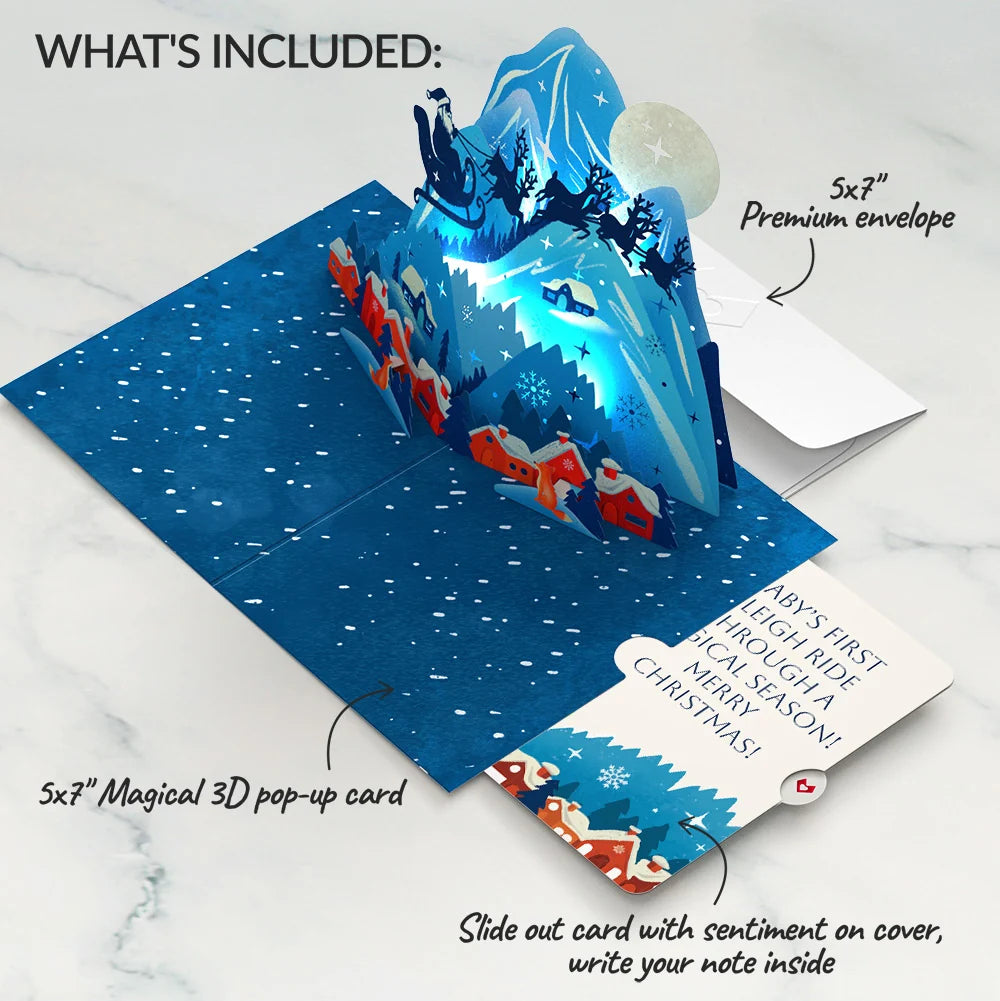 Lovepop Christmas Eve Sleigh Ride Music and Lights Pop-Up Card and Snow Village Sentiment Set for Baby Cream