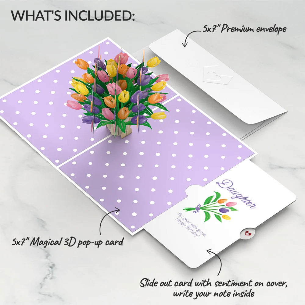 Lovepop Tulips Birthday Pop-Up Card and Spring Tulips Sentiment Set for Daughter Vase