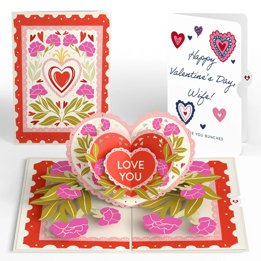 Lovepop Vintage Floral Love You Heart Valentine Pop-Up Card and Sentiment Set for Wife