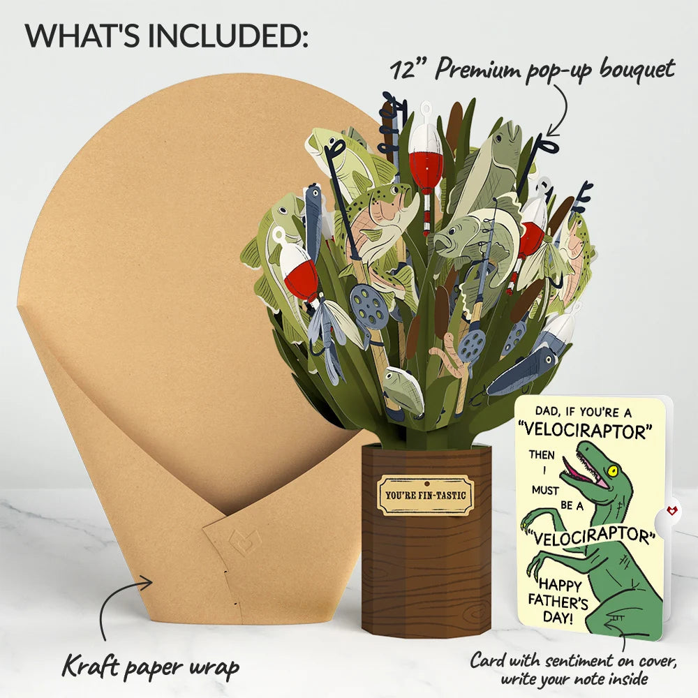 Lovepop Fin-tastic Fish Father’s Day Bouquet and Velociraptor Sentiment Set