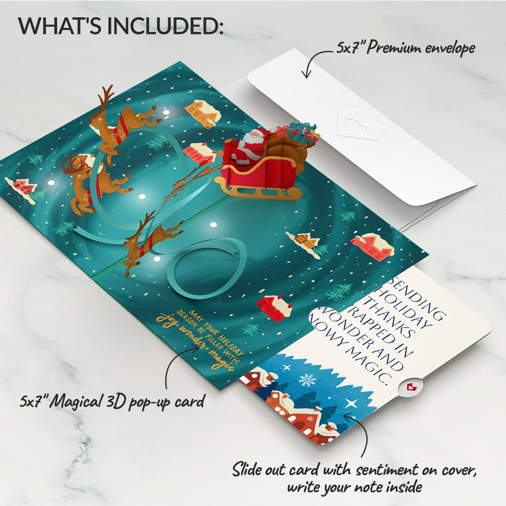 Lovepop Magic of Christmas Santa’s Sleigh Light-Up Pop-Up Card and Snowy Magic Thank You Sentiment Set Cream
