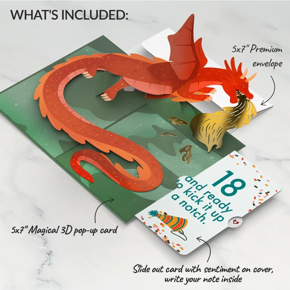 Lovepop Fired Up for Your Birthday Dragon Pop-Up Card and 18th Kick It Up Sentiment Set