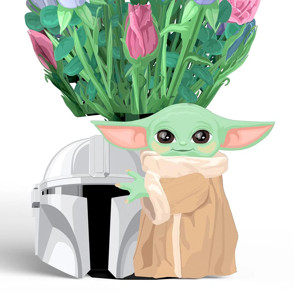 Lovepop Star Wars The Mandalorian Grogu Birthday Pop-Up Card & Flower Buds Bouquet Bundle