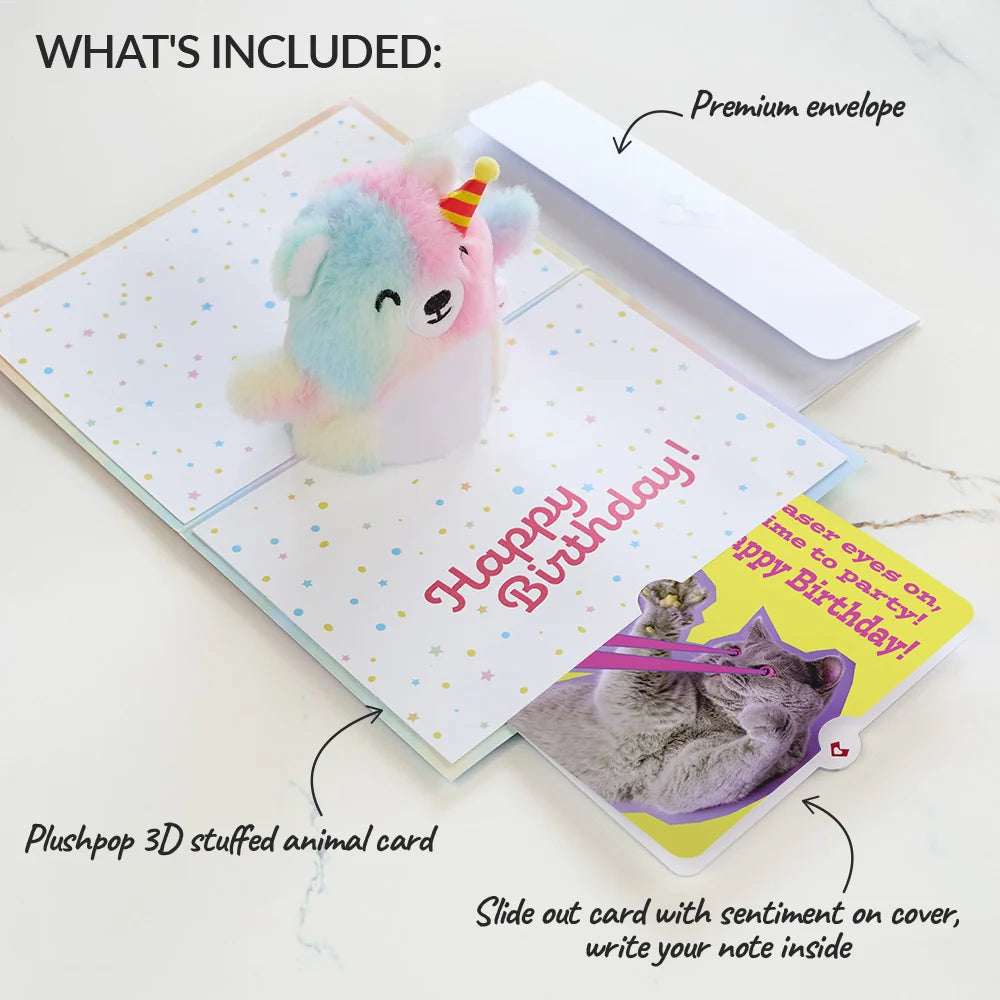 Lovepop Rainbow Bear with Cat Laser Eyes Birthday Plushpop Card and Sentiment Set
