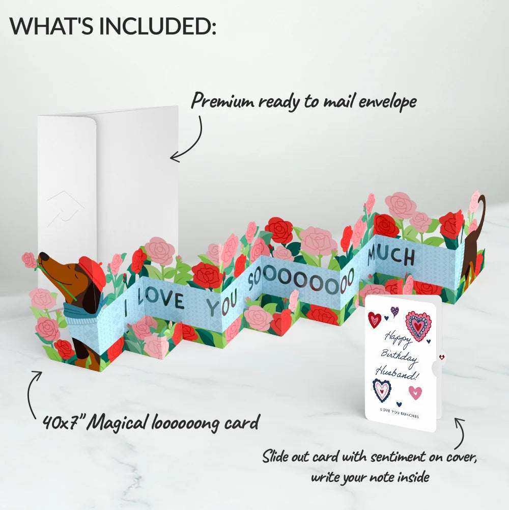 Lovepop Love You So Much Dog Birthday Loooooong Card (Expands to 2 feet) and Sentiment Set for Husband