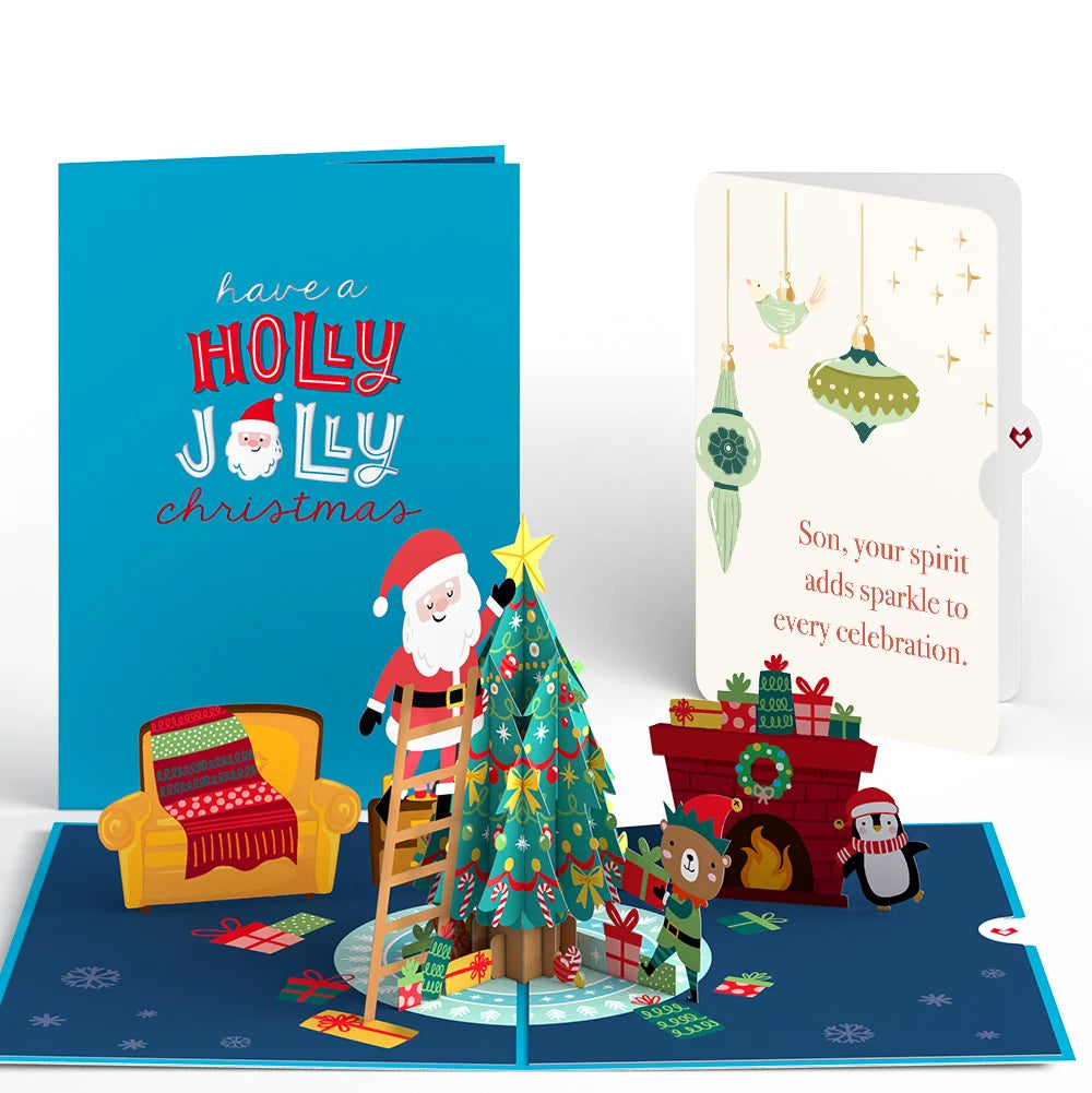 Lovepop Santa Decorating a Christmas Tree Pop-Up Card and Sentiment Set for Son Cream