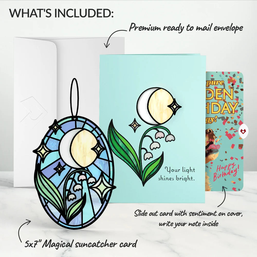 Lovepop Shine Bright Twilight Bloom Birthday Suncatcher Card and Golden Energy Sentiment Set Glass