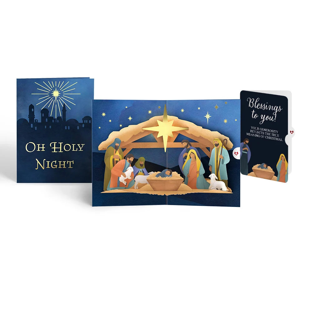 Lovepop Oh Holy Night Nativity Christmas Light-Up Pop-Up Card and Blessings Sentiment Set Straw
