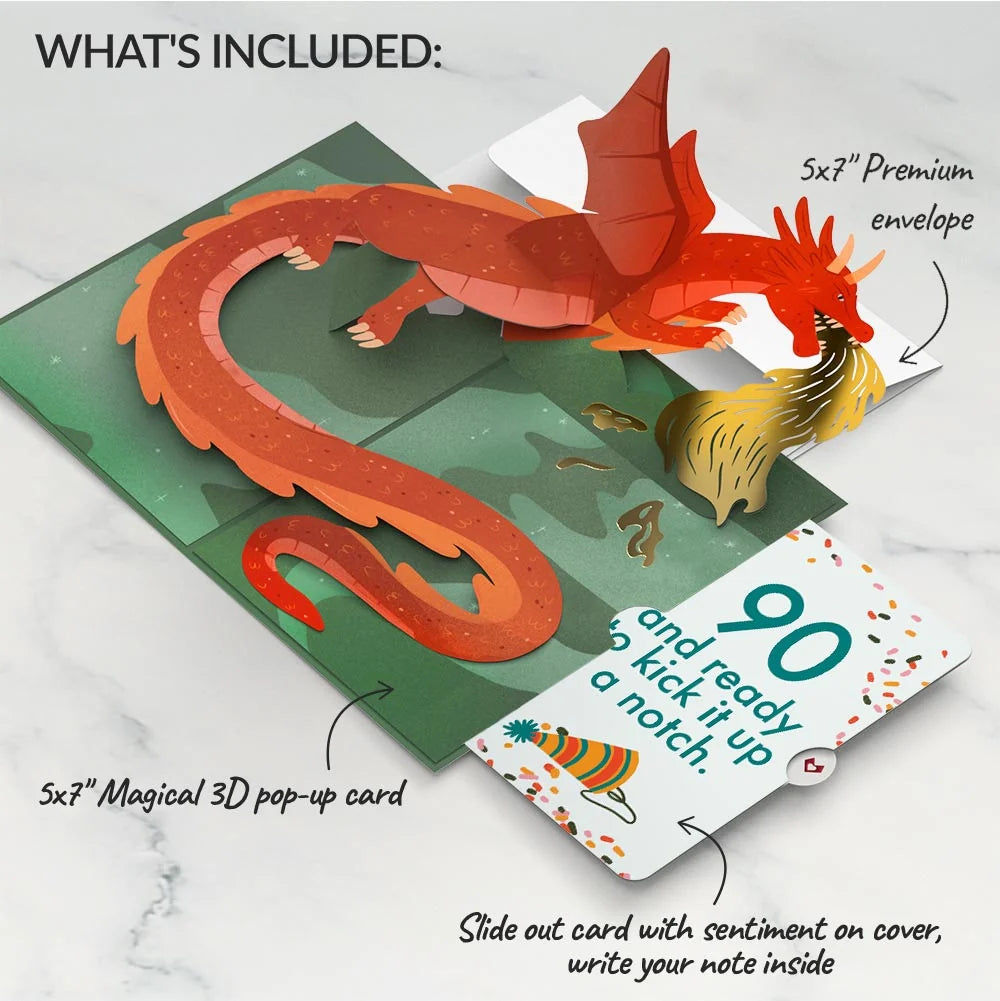 Lovepop Fired Up for Your Birthday Dragon Pop-Up Card and 90th Kick It Up Sentiment Set