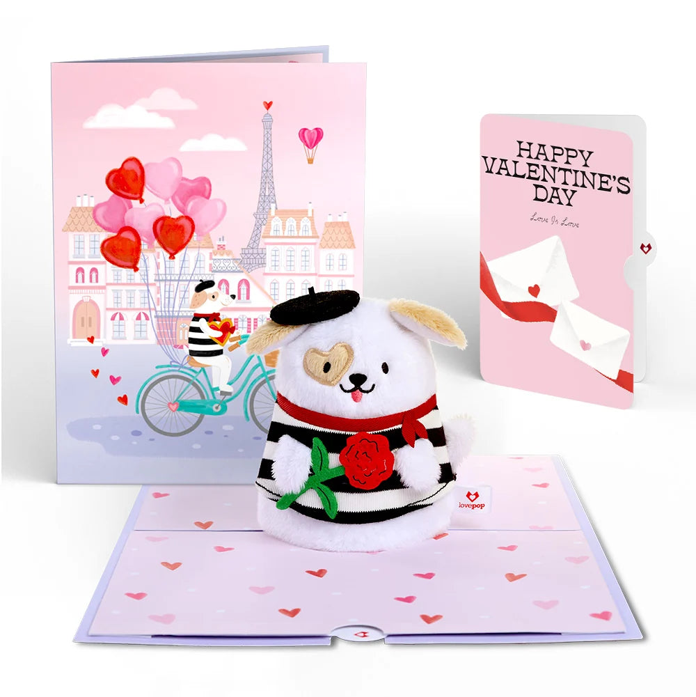Lovepop French Love Dog Valentine Plushpop Card and Love Letter: Love is Love Sentiment Set