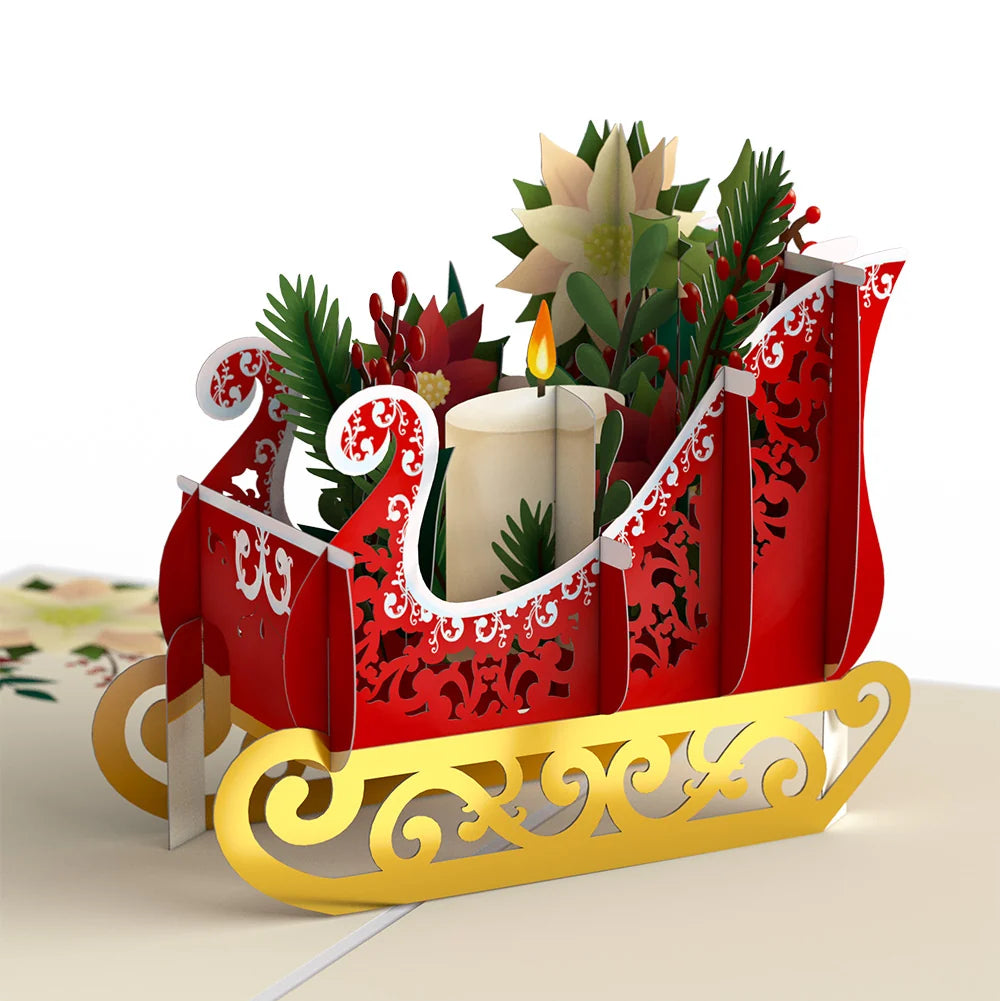Lovepop Holiday Poinsettia Sleigh Pop-Up Card and Blooming Love Sentiment Set for Family Candle