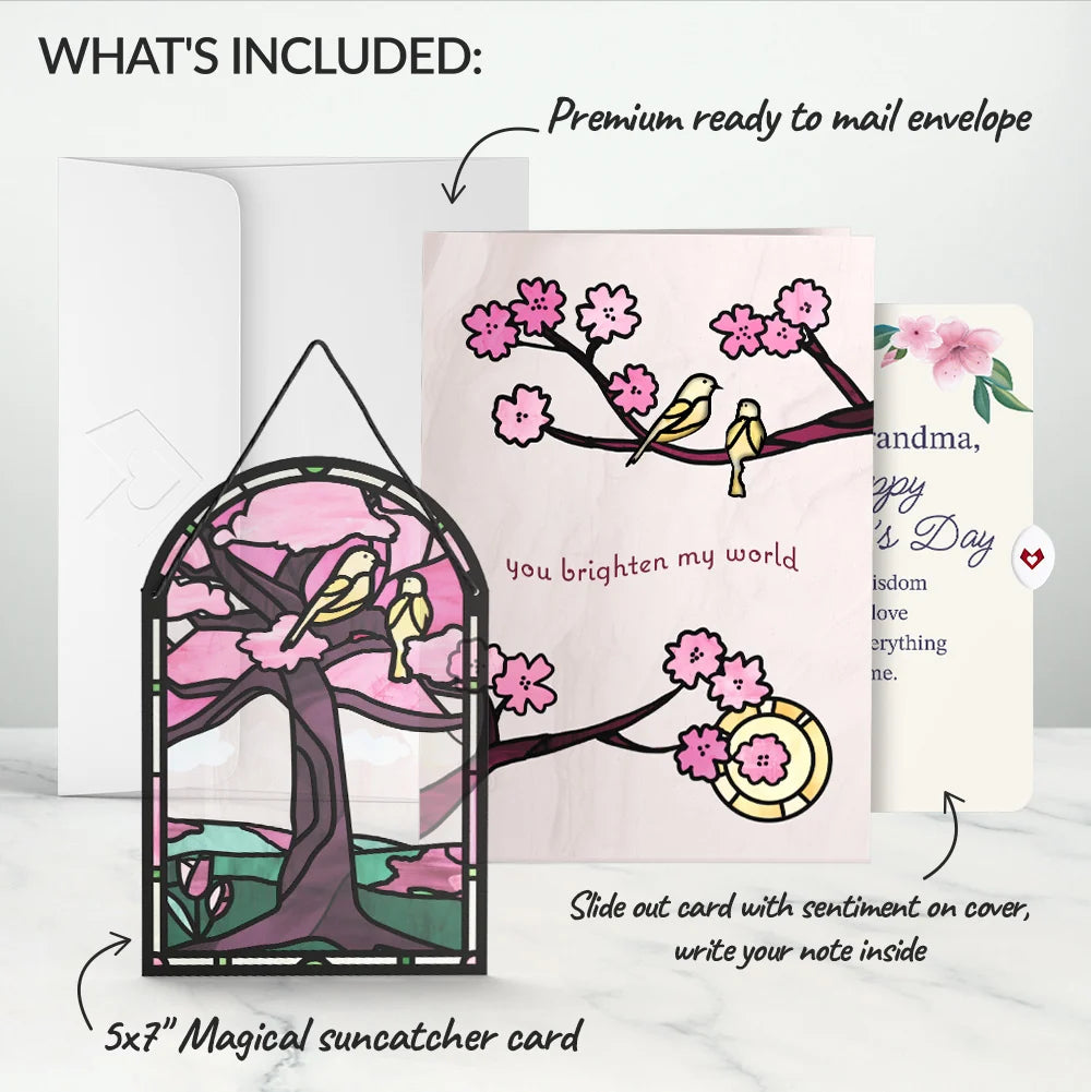 Lovepop You Brighten My World Birds Mother’s Day Suncatcher Card and Sentiment Set for Grandma Glass