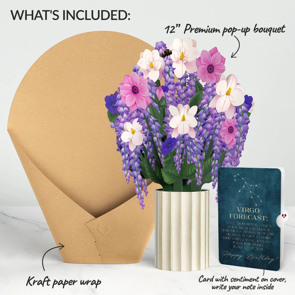 Lovepop Wisteria Birthday Bouquet and Virgo Zodiac Sentiment Set Cream