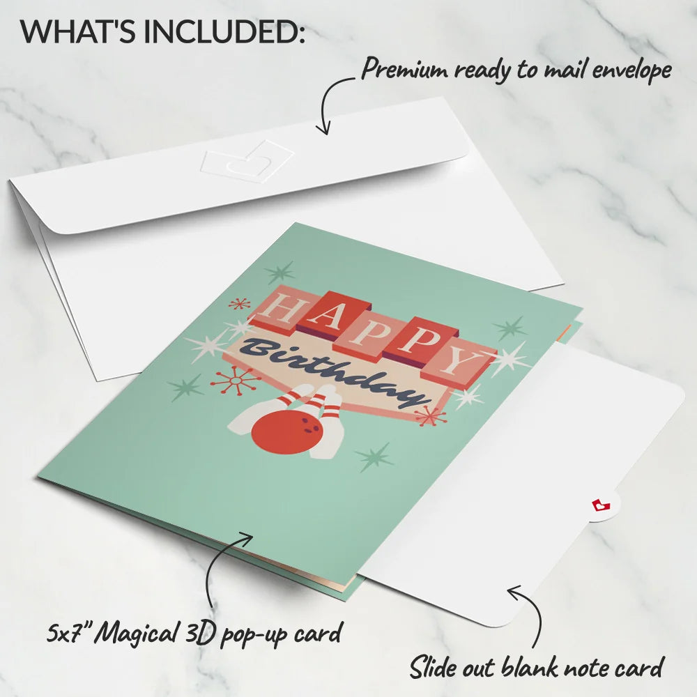 Lovepop Retro Bowling Birthday Pop-Up Card