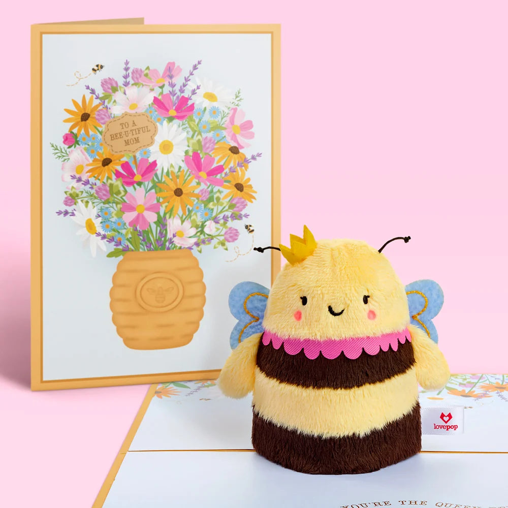 Lovepop ‘Bee-u-tiful Mom’ Queen Bee Plushpop Card & Bouquet Bundle