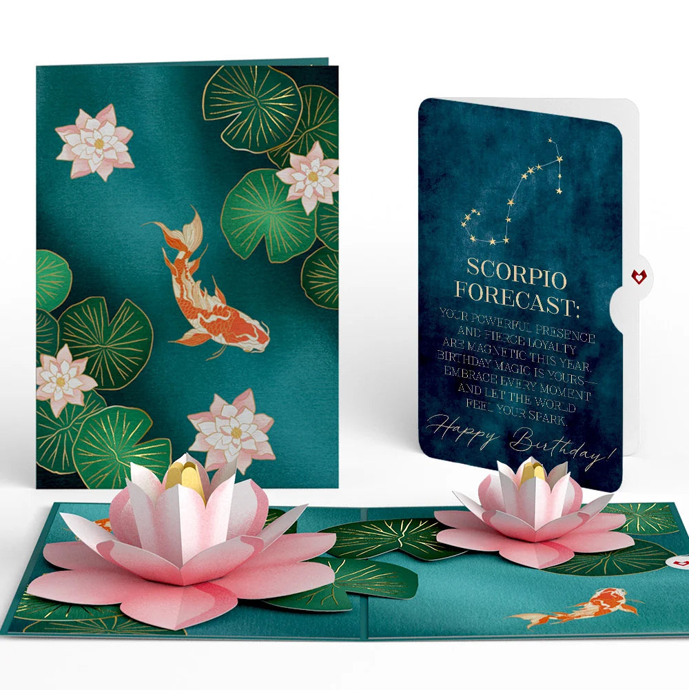 Lovepop Koi Fish and Lotus Pond Birthday Pop-Up Card and Scorpio Zodiac Sentiment Set