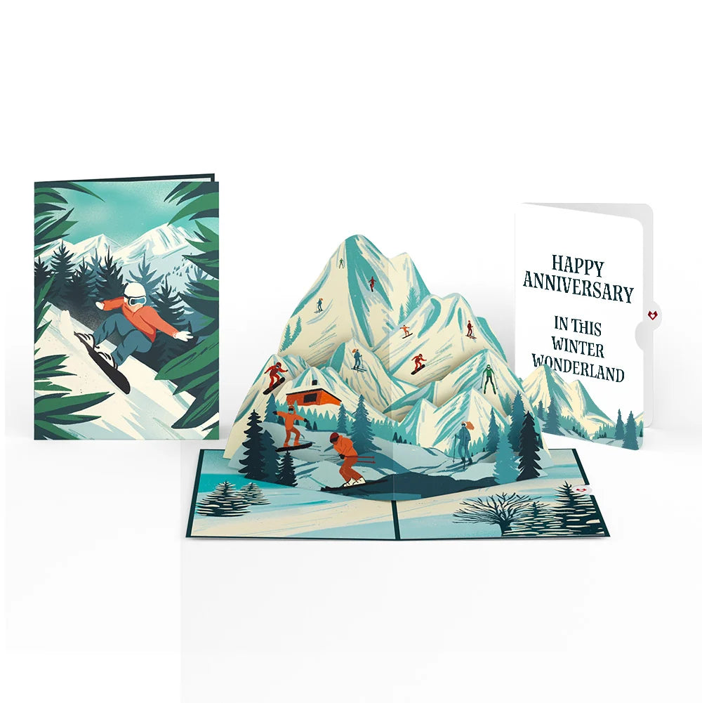 Lovepop Mountain Snowboard Adventure Anniversary Pop-Up Card and Sentiment Set Cream