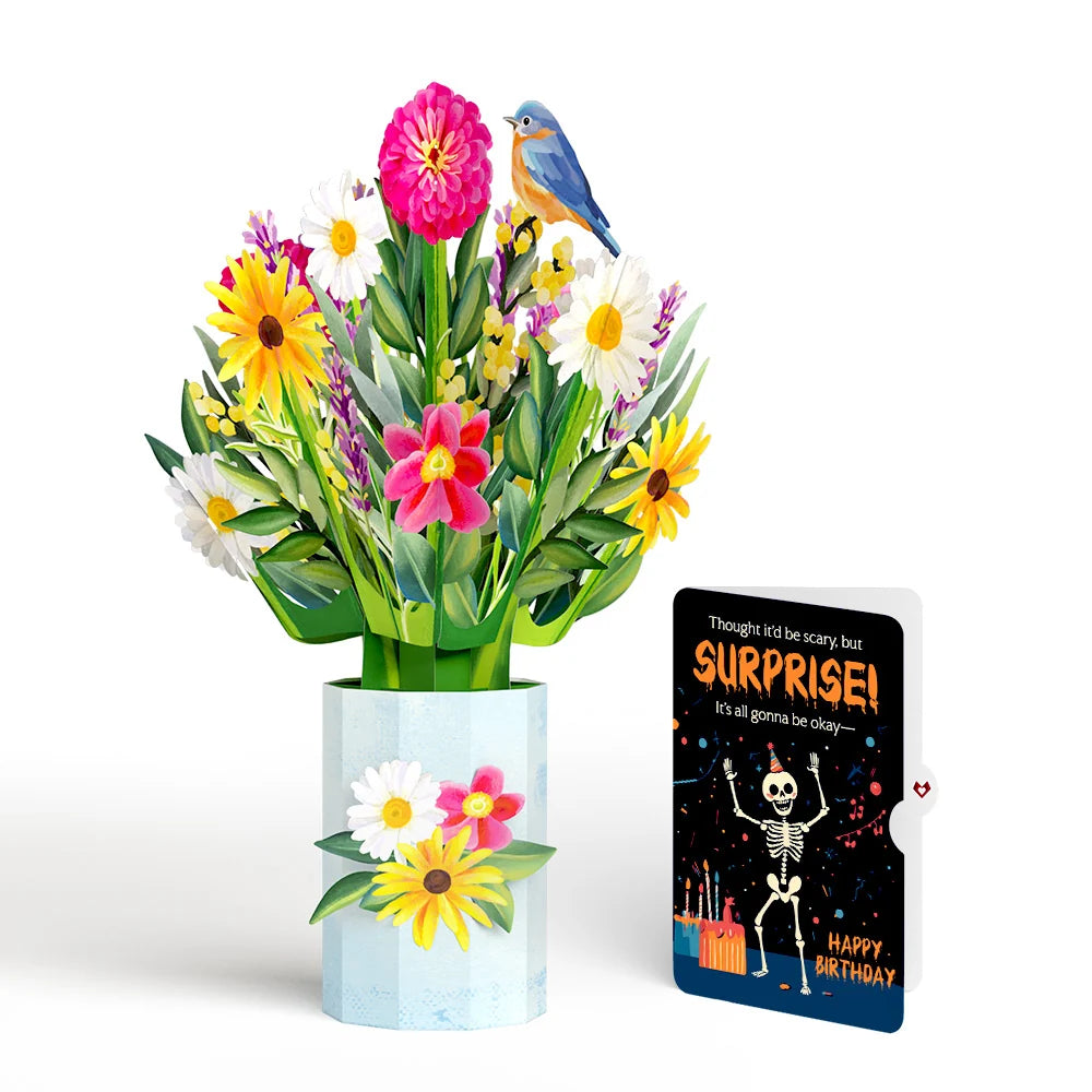Lovepop Black-Eyed Susan Birthday Bouquet and Surprise Skeleton Sentiment Set Vase