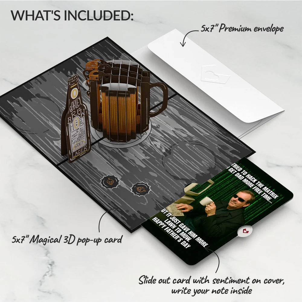 Lovepop Beer Father’s Day Pop-Up Card and Matrix Hacker Sentiment Set Mug