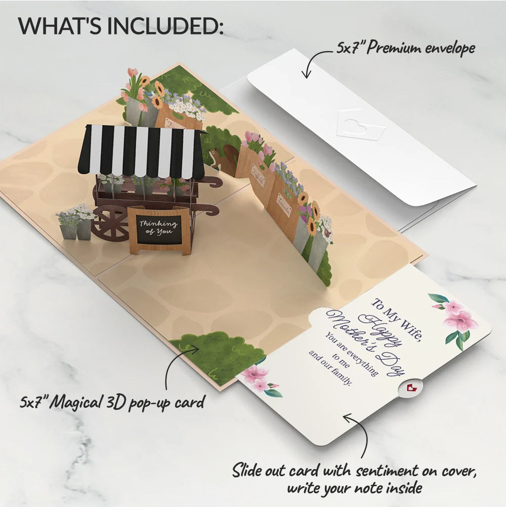 Lovepop Thinking of You Flower Cart Mother’s Day Pop-Up Card and Sentiment Set for Wife Basket