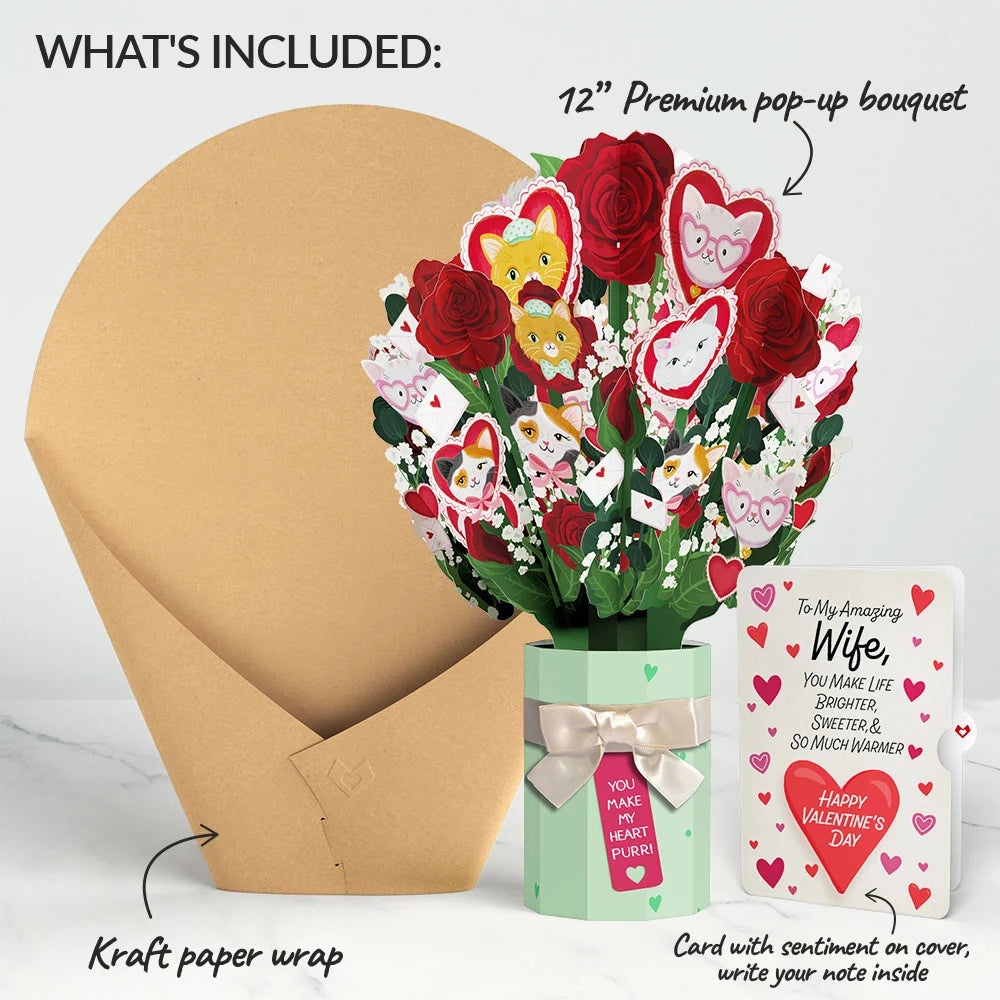 Lovepop You Make My Heart Purr Cat Valentine Bouquet and Sentiment Set for Wife Vase