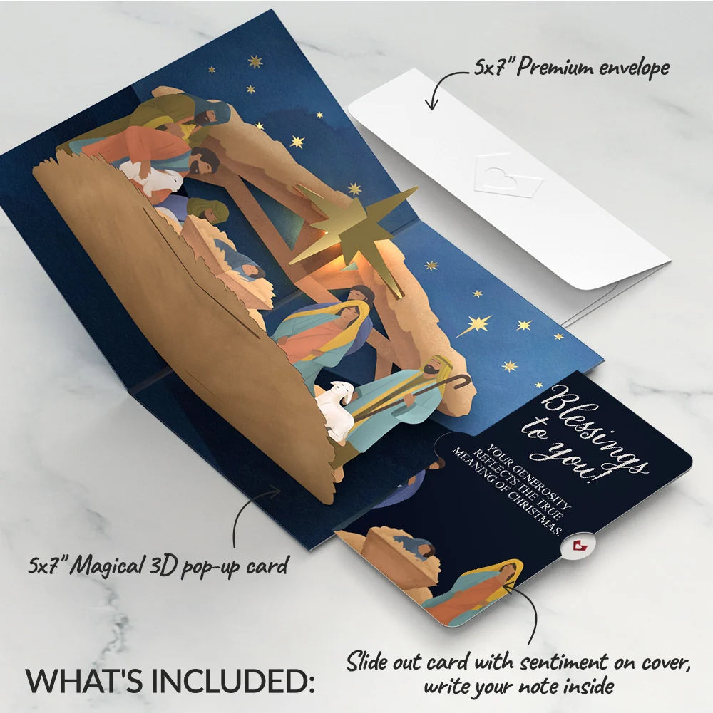 Lovepop Oh Holy Night Nativity Christmas Light-Up Pop-Up Card and Blessings Sentiment Set Straw
