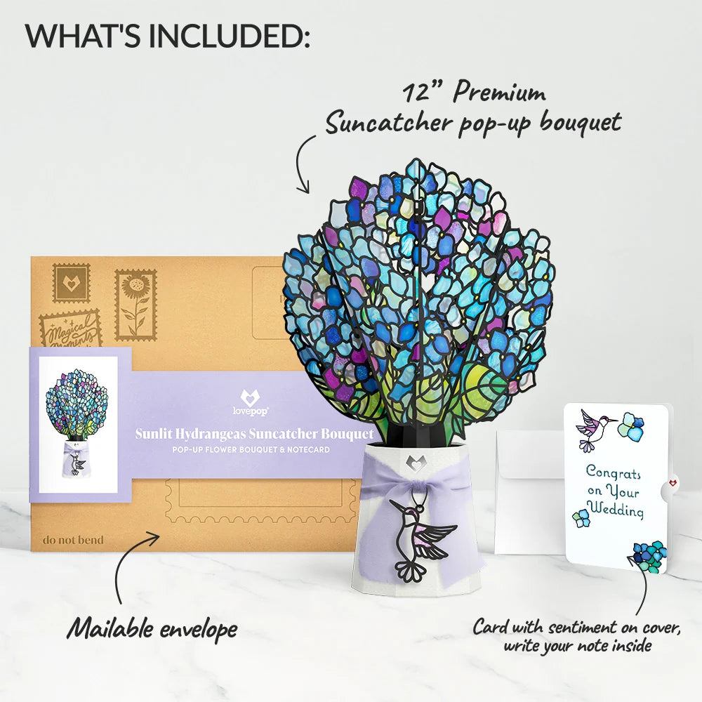 Lovepop Sunlit Hydrangeas Wedding Suncatcher Bouquet and Sentiment Set Glass