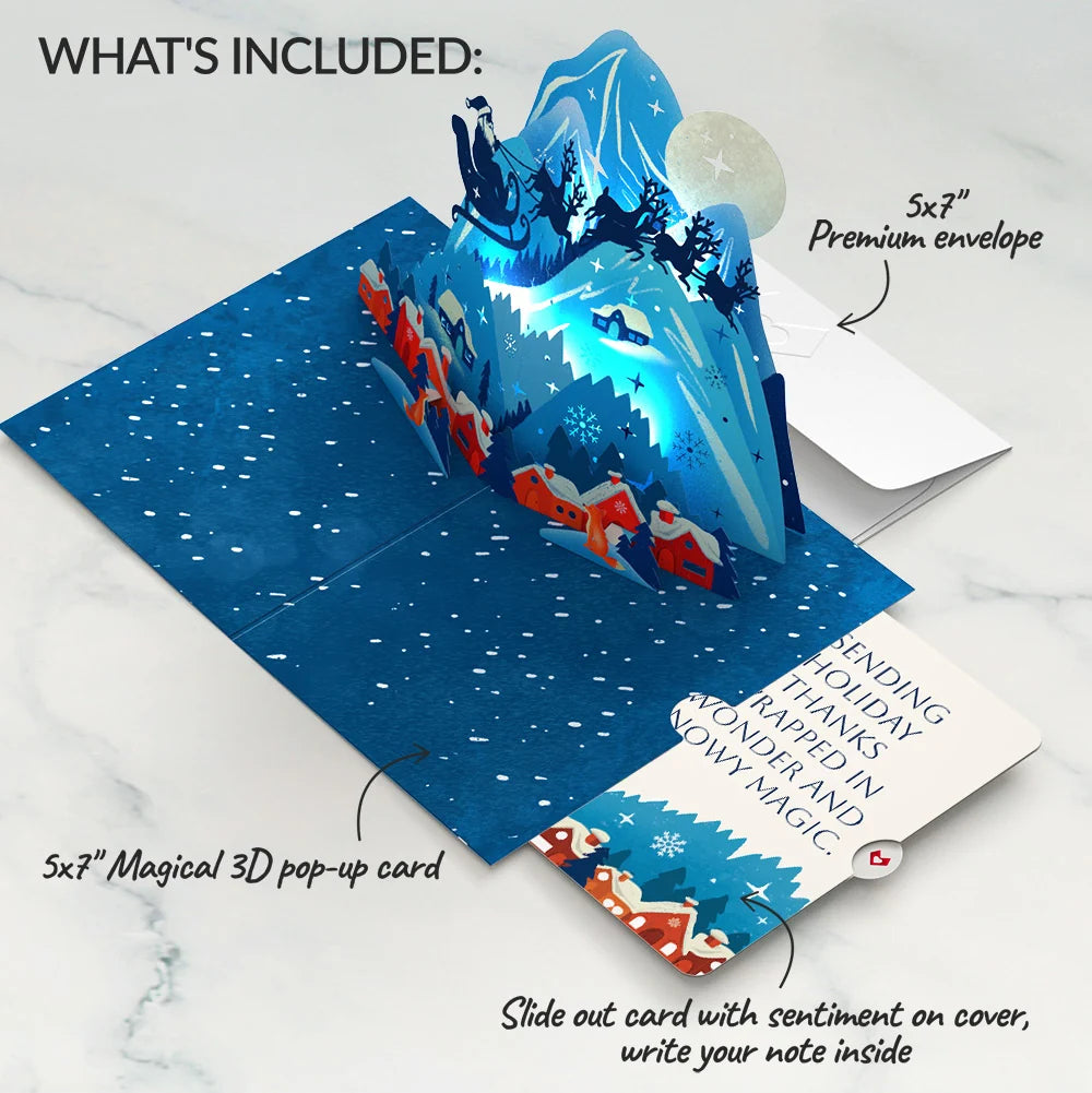 Lovepop Christmas Eve Sleigh Ride Music and Lights Pop-Up Card and Snowy Magic Thank You Sentiment Set Cream