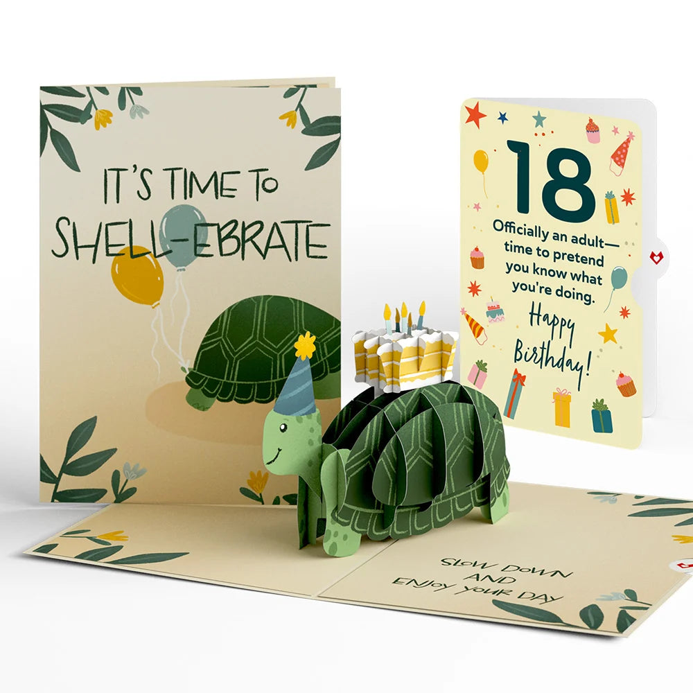 Lovepop Shell-ebrate 18th Birthday Turtle Pop-Up Card and Sentiment Set Candle