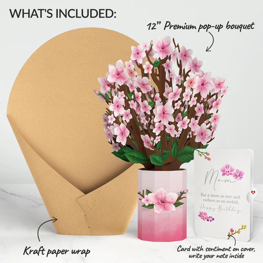 Lovepop Cherry Blossom Birthday Bouquet and Sentiment Set for Mom Vase