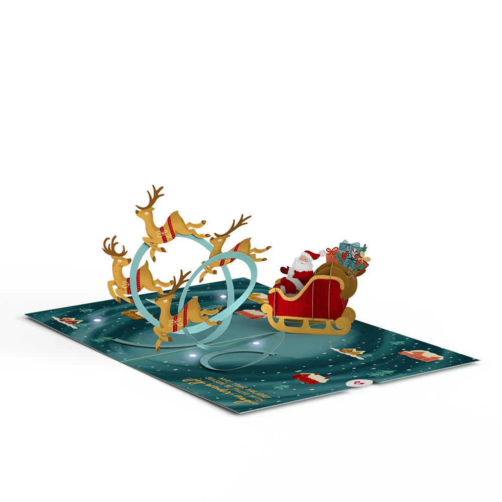 Lovepop Magic of Christmas Santa’s Sleigh Light-Up Pop-Up Card and Snowy Magic Thank You Sentiment Set Cream